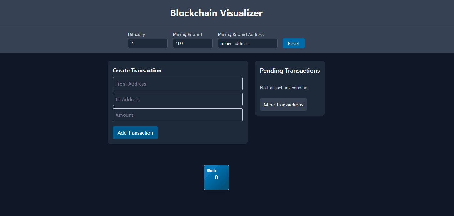Blockchain simulation tool interface